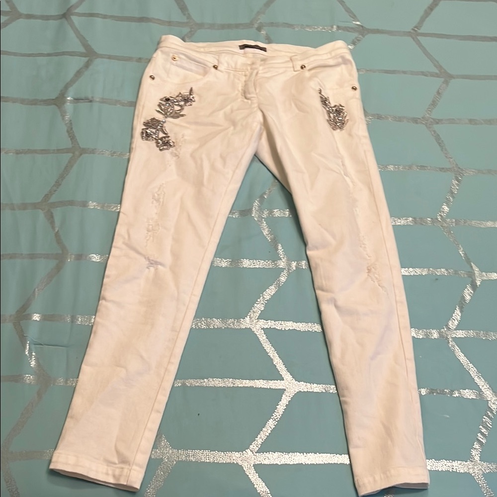 Ermanno Scervino White Skinny Jeans Distressed Style
